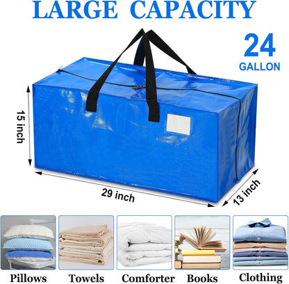4 Pcs 24 Gallon Large Moving Bags with Zipper and Handles Foldable Storage Duffle Bags Heavy Duty