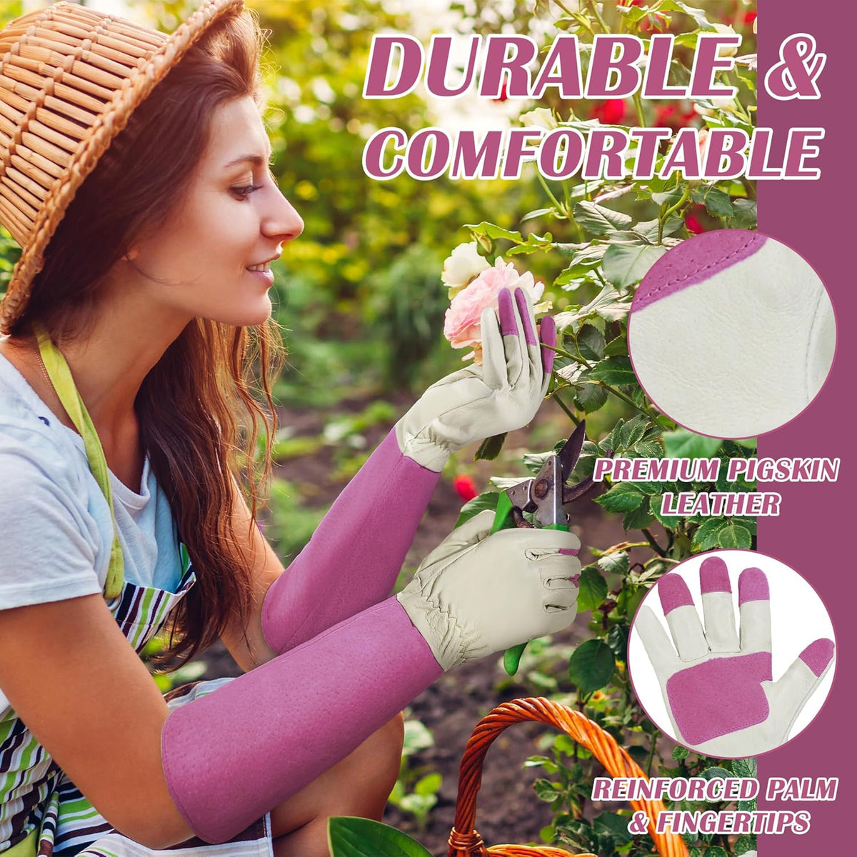 HANDLANDY Rose Pruning Gardening Gloves for Men & Women, Thornproof Long Gauntlet Gloves, Pigskin