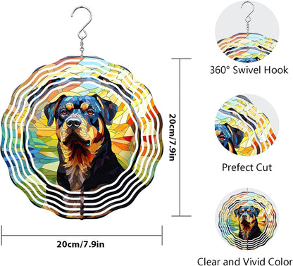 Rottweiler Dog Wind Spinners Outdoor Dog Memorial Gifts, 3D Metal Kinetic Hanging Garden Wind