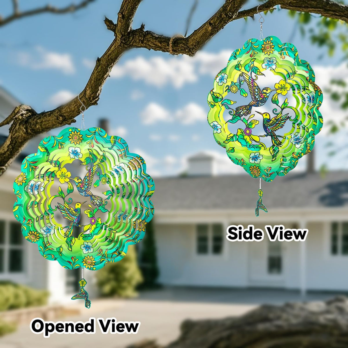 Wind Spinners,12 inch Hummingbird with 360° Swivel Hook for Yard and Garden, Bird Wind Catcher