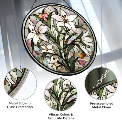 Valentine Lily Stained Glass Window Hangings, Handcrafted Stained Glass Suncatchers, Gift for Cat