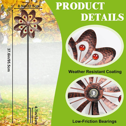 Metal Wind Spinners Outdoor, 360° Wind Sculpture Spinner with Metal Stake, Waterproof Spinners