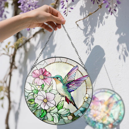 Hummingbird Suncatcher Stained Glass, Stain Glass Window Hanging, 8 Inch Stained Glass Decor, Bird