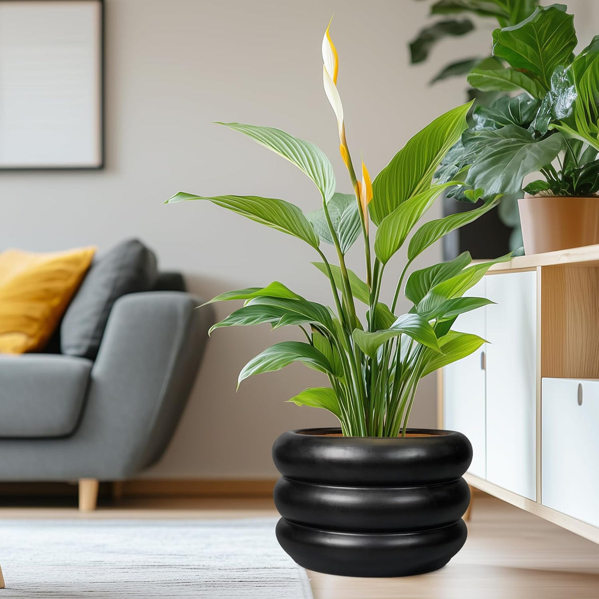 SQOWL Ceramic Flower Pot 13.5 Inch - Large Planter for Indoor Plants Outdoor Plant Pot with