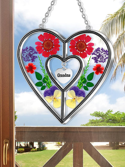 KY&BOSAM Suncatcher Grandma Gifts Heart Stained Glass Wind Chimes for Outside Really Flower