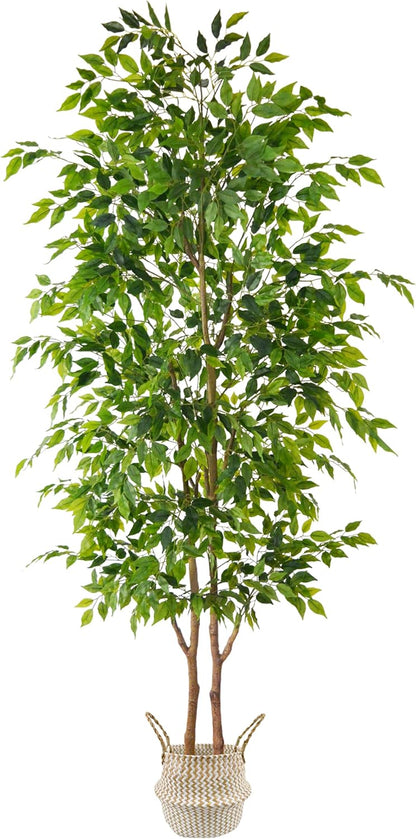 8ft Artificial Ficus Tree, 96” Realistic Ficus Leaves Large Fake Plant with Basket, Indoor Outdoor