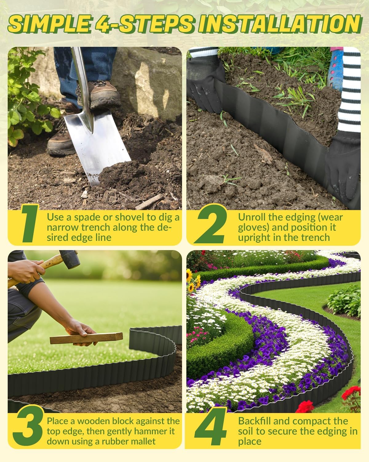 Velway Corrugated Metal Garden Edging - 6" H x 40Ft Sturdy Landscape Edging Border for Lawn, Flower