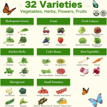 Lush&Dew Year-Round USDA Zone 5 Seed Bank, 32 Varieties Non-GMO Heirloom Seeds of Vegetables