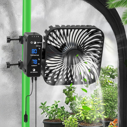 Grow Tent Fan 6”, LCD Display with Sensor, Adjustable Temp & Humidity Control, 4-Speed, 90°
