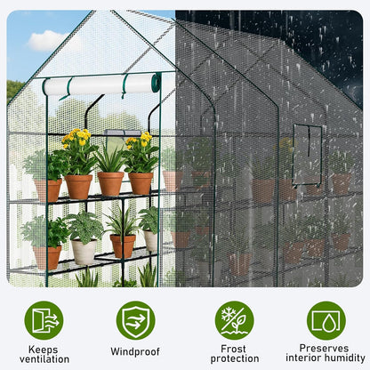 Outvita Walk-in Greenhouse, Outdoor Durable PE Plant Green House for Frost Protection with 3 Tiers