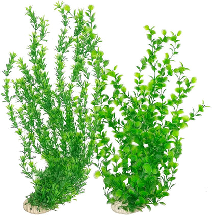 Hamiledyi 23" Tall Aquarium Plastic Plants - 2 Pack Soft Fish Tank Decor, Artificial Green Grass