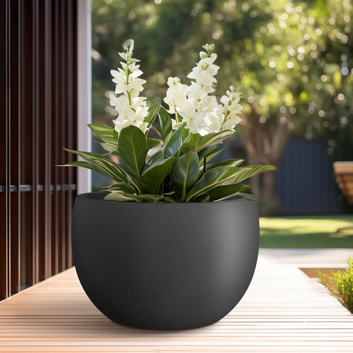 Kante 19.9" Dia Round Concrete Planter, Outdoor/Indoor Large Bowl Plant Pots with Drainage Hole and