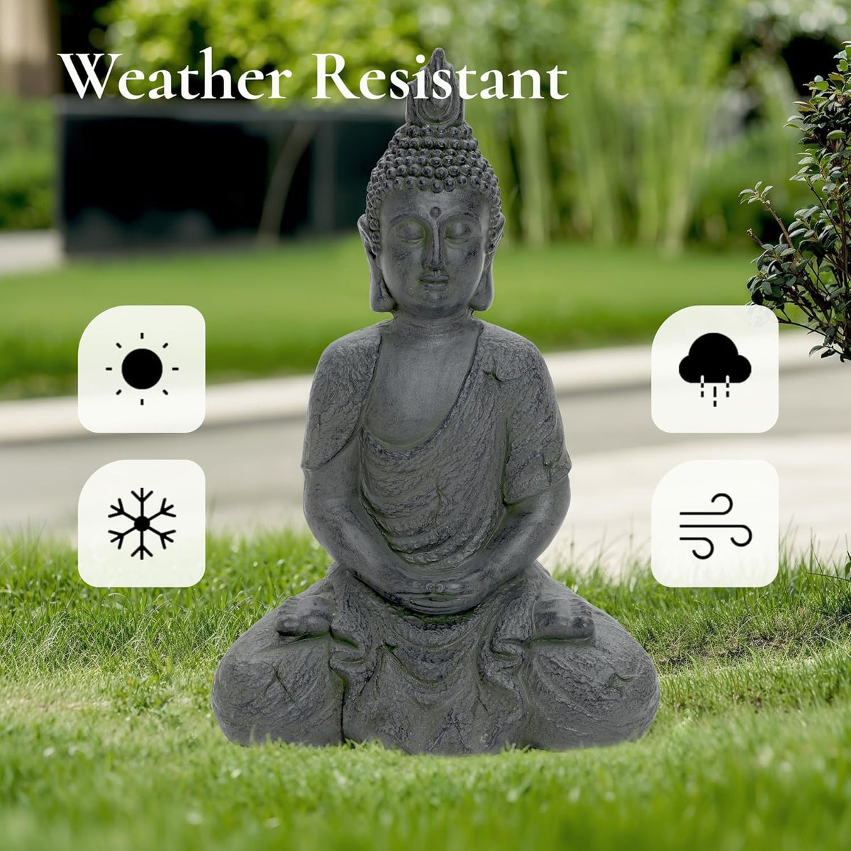 LuxenHome Large Buddha Statue Outdoor and Indoor, 22" Fiber Stone Meditating Buddhas Garden Statues