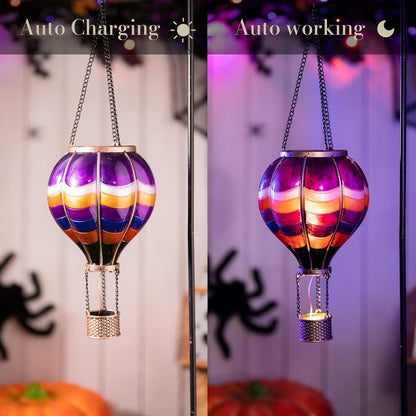TERESA'S COLLECTIONS Hot Air Balloon Solar Lantern for Halloween Garden Decor, Flickering Flame