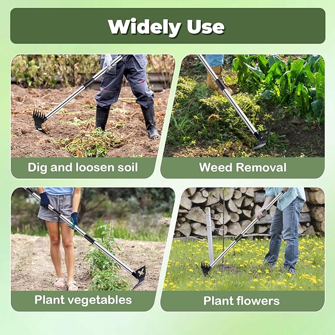 Weed Puller Tool with Long Handle - 60" Manual Weeder Remover Tool, 2 in 1 Hand Weed Rake and