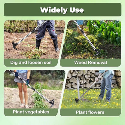 Weed Puller Tool with Long Handle - 60" Manual Weeder Remover Tool, 2 in 1 Hand Weed Rake and