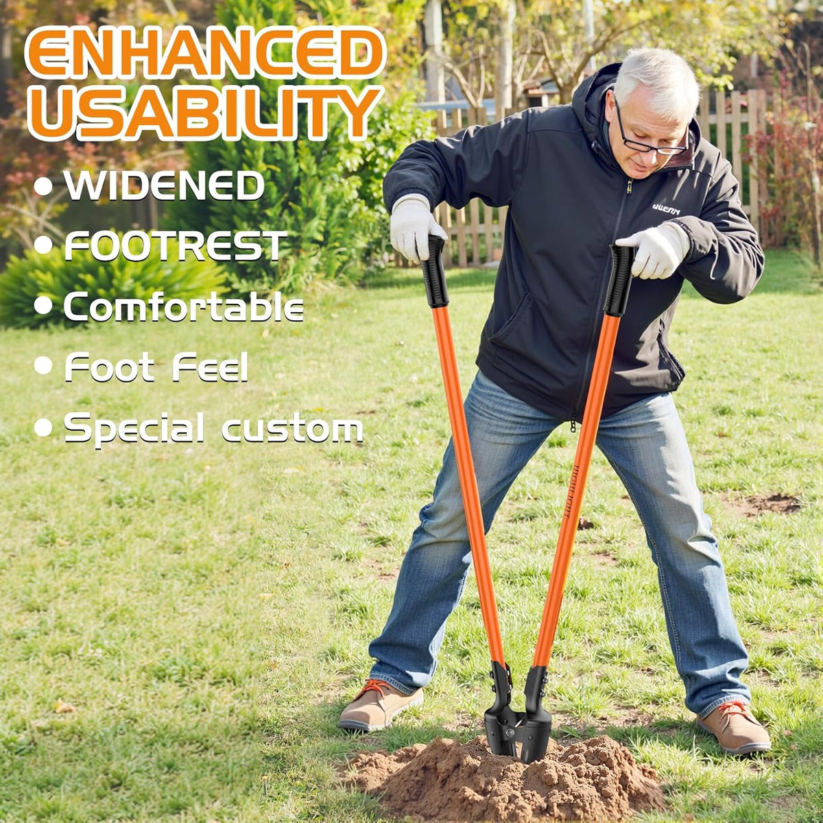 Post Hole Digger, Heavy Duty Post Hole Digger with Fiberglass Handle, Carbon Steel Blades, Manual