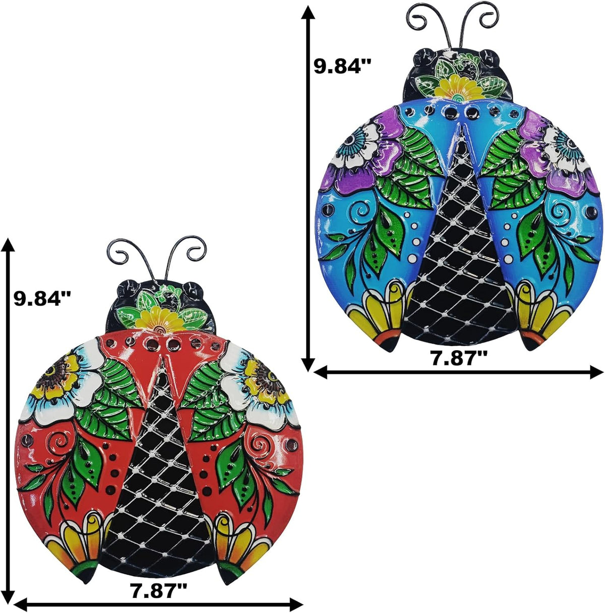 John's Studio 2Pcs Metal Ladybug Wall Decor Outdoor Garden Hanging Art Sculptures Home Ocean Theme
