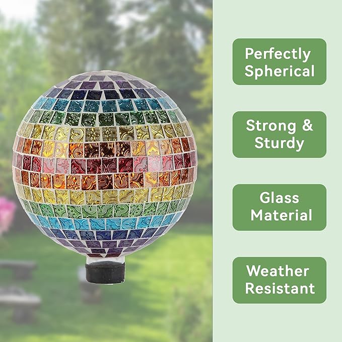 Lily's Home Colorful Mosaic Glass Gazing Ball, Designed with a Stunning Rainbow Holographic Mosaic
