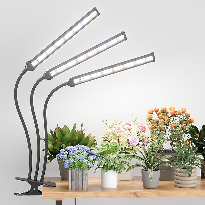 GooingTop Grow Light LED Gooseneck Lamp,Triple-Head Full Spectrum 222 LED Plant Lamp with Red Blue