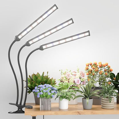 GooingTop Grow Light LED Gooseneck Lamp,Triple-Head Full Spectrum 222 LED Plant Lamp with Red Blue