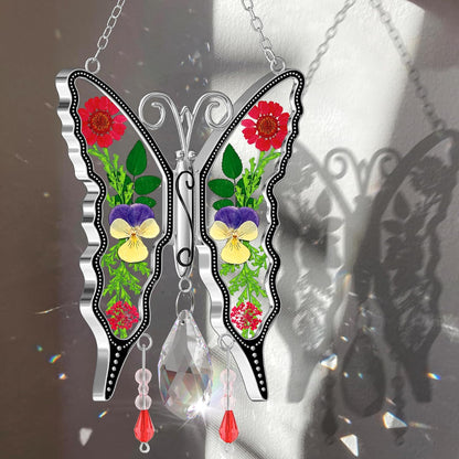 KY&BOSAM Crystal Butterfly Suncatchers for Windows Hanings Stained Glass Wind Chimes with Metal
