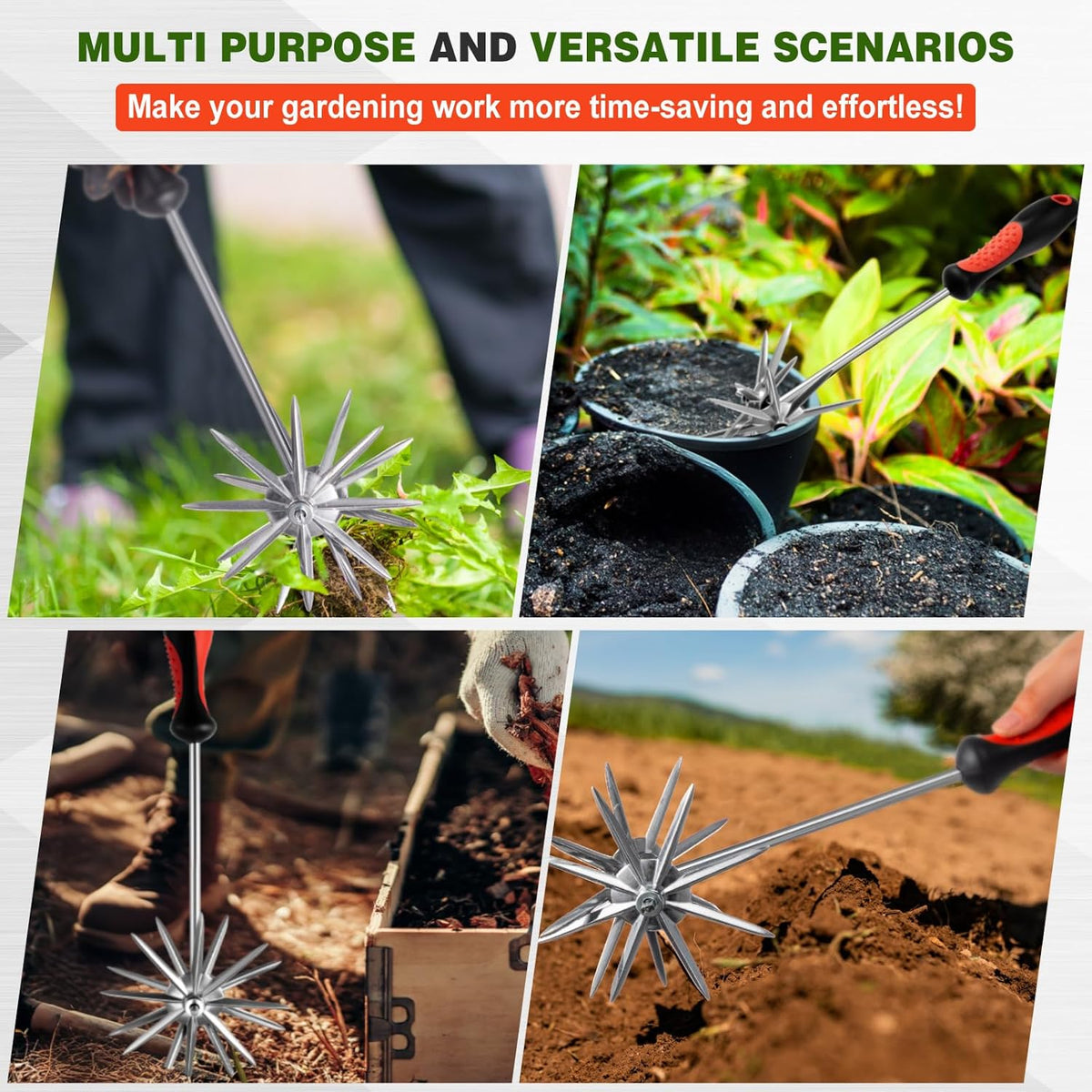 2 Pack Hand Cultivator Tiller Garden Tool Manual Rotary Short Hand-held Tiller Digging Soil