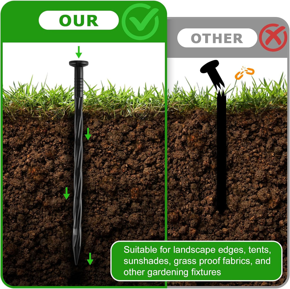 300Pcs 8-Inch Plastic Landscape Edging Spikes, Spiral Anchoring Nails for Weed Barrier, Paver
