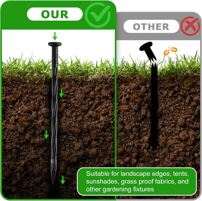 300Pcs 8-Inch Plastic Landscape Edging Spikes, Spiral Anchoring Nails for Weed Barrier, Paver