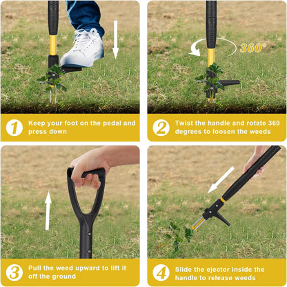 39" Stand Up Weed Puller Tool - Heavy Duty Detachable 3-Claw Weeder with Ergonomic Long D-Handle |