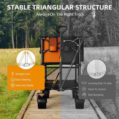 Foldable 50''L Extra Long Double Decker Wagon for Sport, 400L Collapsible Heavy Duty Wagon Cart