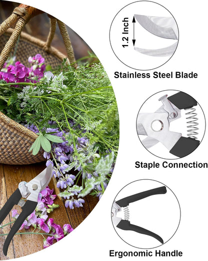 Pruning Shears for Gardening, 2 Pack Garden Scissors for Cutting Fresh Flowers, Floral Clippers for