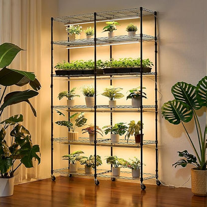 VEVOR Plant Shelf with Grow Light, 6-Tier Double-Row Plant Stand, 71in Tall Indoor Plants Display
