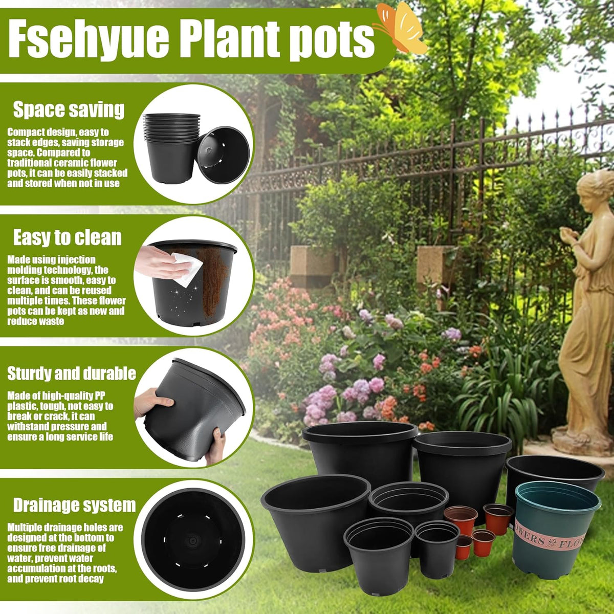 7 Gallon Nursery Pots Plastic Container Injection Molded Pot for Plants Flexible with Drainage