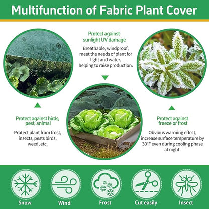 Plant Covers Freeze Protection, 10x50ft Green Frost Blanket for Winter, 1.23 oz/yd² Fabric, Premium