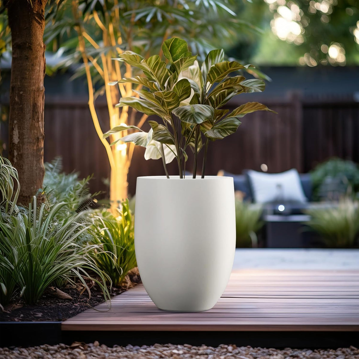 Kante 21.7" H Pure White Concrete Tall Planter, Large Outdoor Indoor Decorative Pot with Drainage