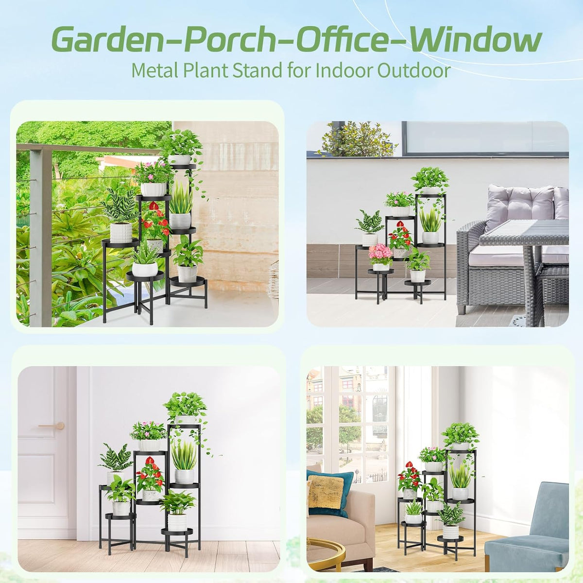 iDavosic.ly Plant Stand Indoor Outdoor, 7 Tier Corner Metal Flower Display Holder Shelf, Folding