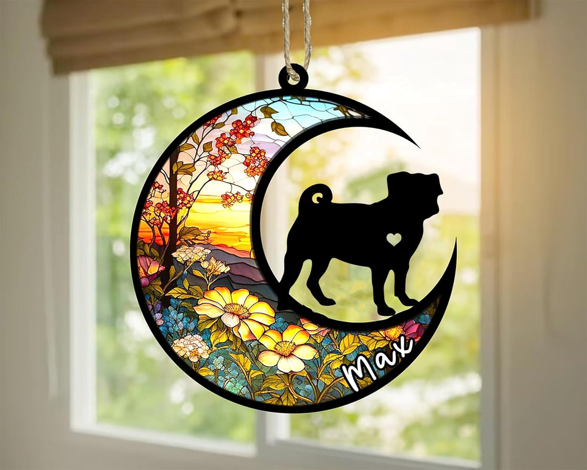 Personalized Dog Memorial, Custom Name Pug Dog Christmas Ornament with Name, Custom Breeds, Pet