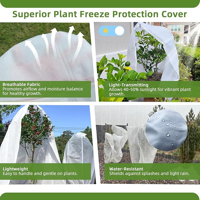 2 Pack Plant Covers Freeze Protection, 48"W x 72"H Winter Frost Blanket 2.36 oz/yd² Fabric Frost