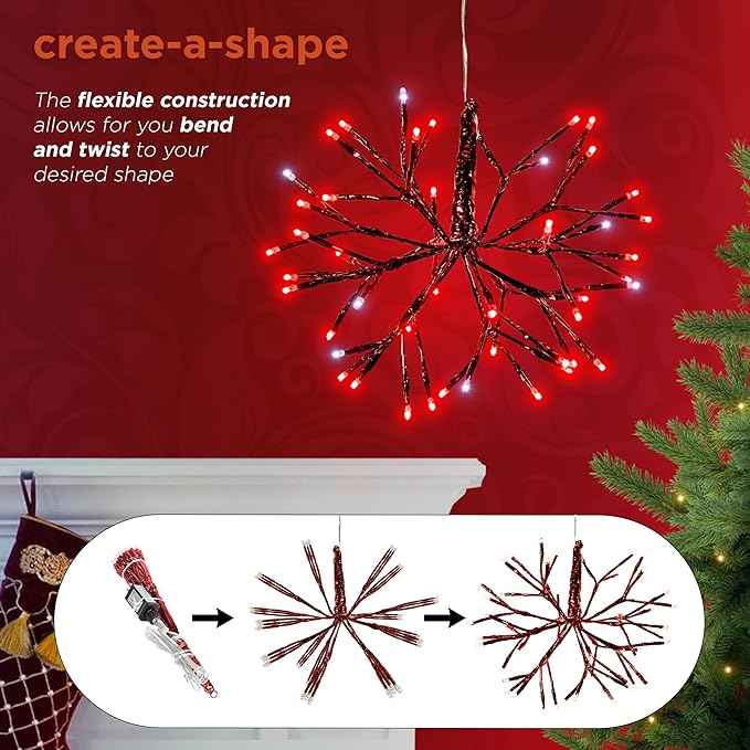 Alpine Corporation 16" Indoor Holiday 3D Snowflake Hanging Ornament with LED Lights, Red