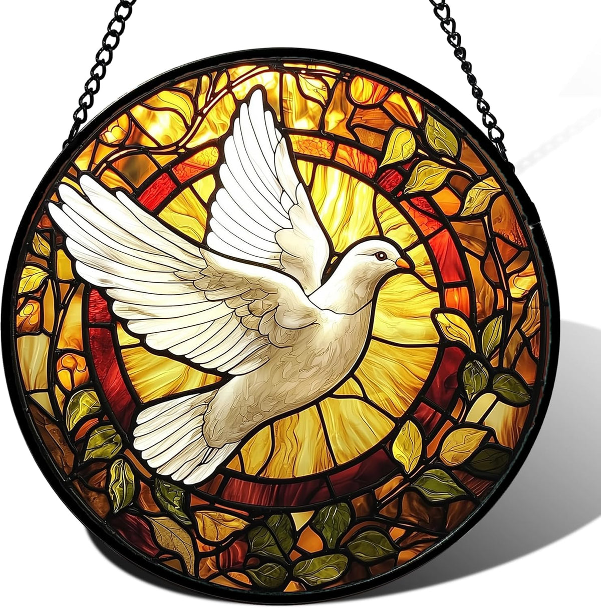Stained Glass Window Hanging, Flying White Dove Sun Catchers Diamond Glass Panel Hangings Cute