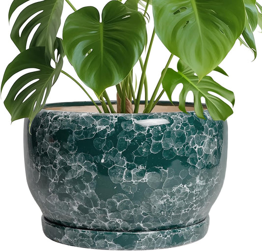 SQOWL 10 Inch Plant Pot - Ceramic Planter for Indoor Plants Outdoor, Large Ceramic Flower Pot with