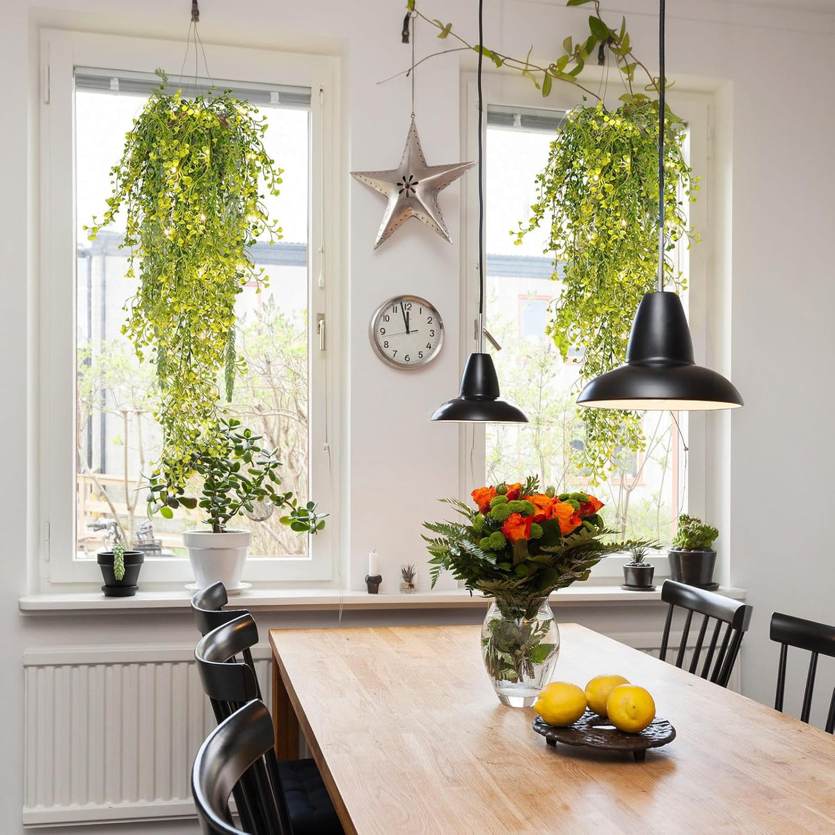 RECUTMS 4Pcs Artificial Hanging Ferns Plants with 30 Lights Fake Ivy Vine Faux Greenery Garland for