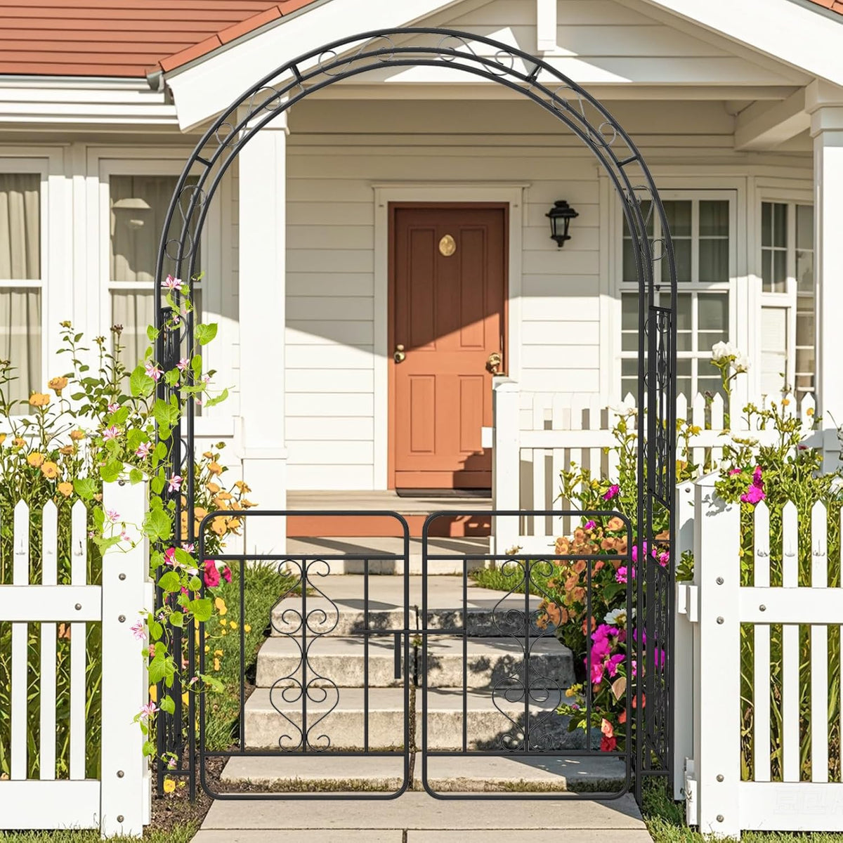 Moccha Garden Arch, 84" Arbor Trellis with Lockable Gate for Climbing Plants, Roses, Vines, Outdoor