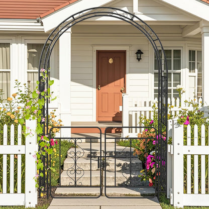 Moccha Garden Arch, 84" Arbor Trellis with Lockable Gate for Climbing Plants, Roses, Vines, Outdoor