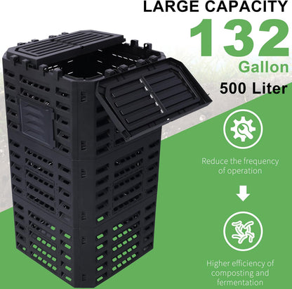 Black Garden Composter Bin - 132 Gallons of Recycled Plastic for Easy Assembly & Aerating