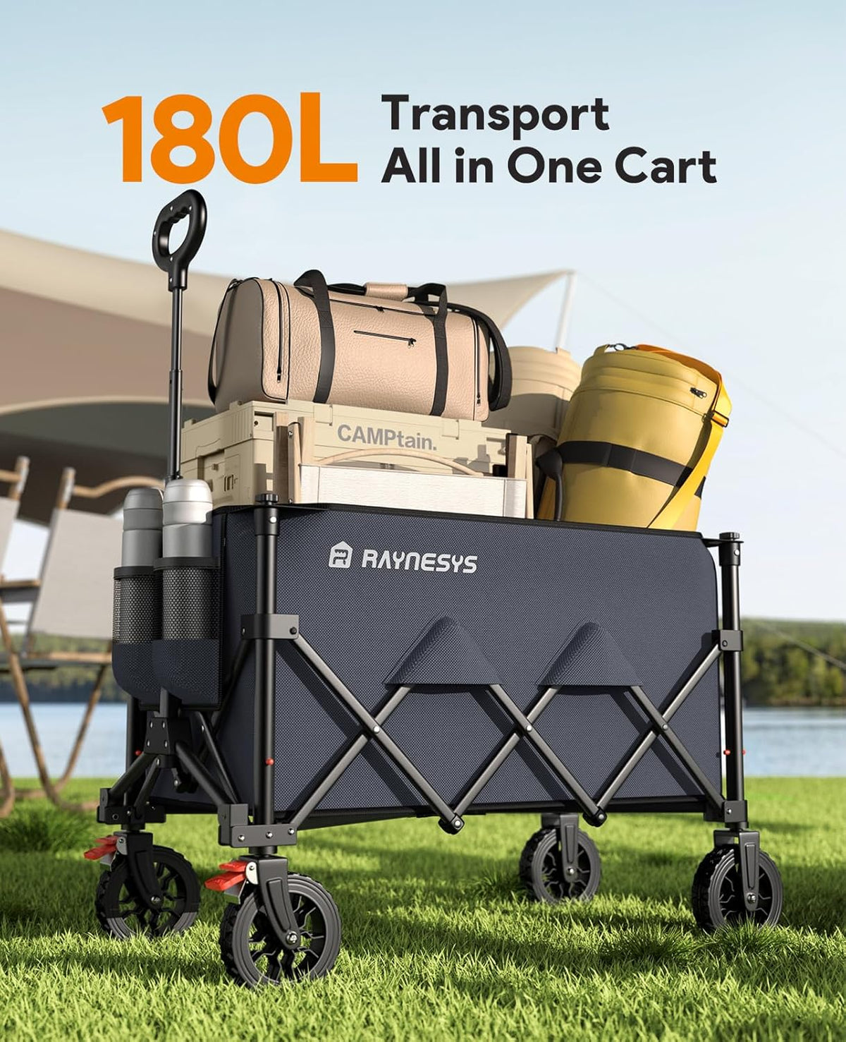 Wagons Carts Foldable, Collapsible Foldable Wagon 330lbs Capacity, 180L Large Capacity Wagon with