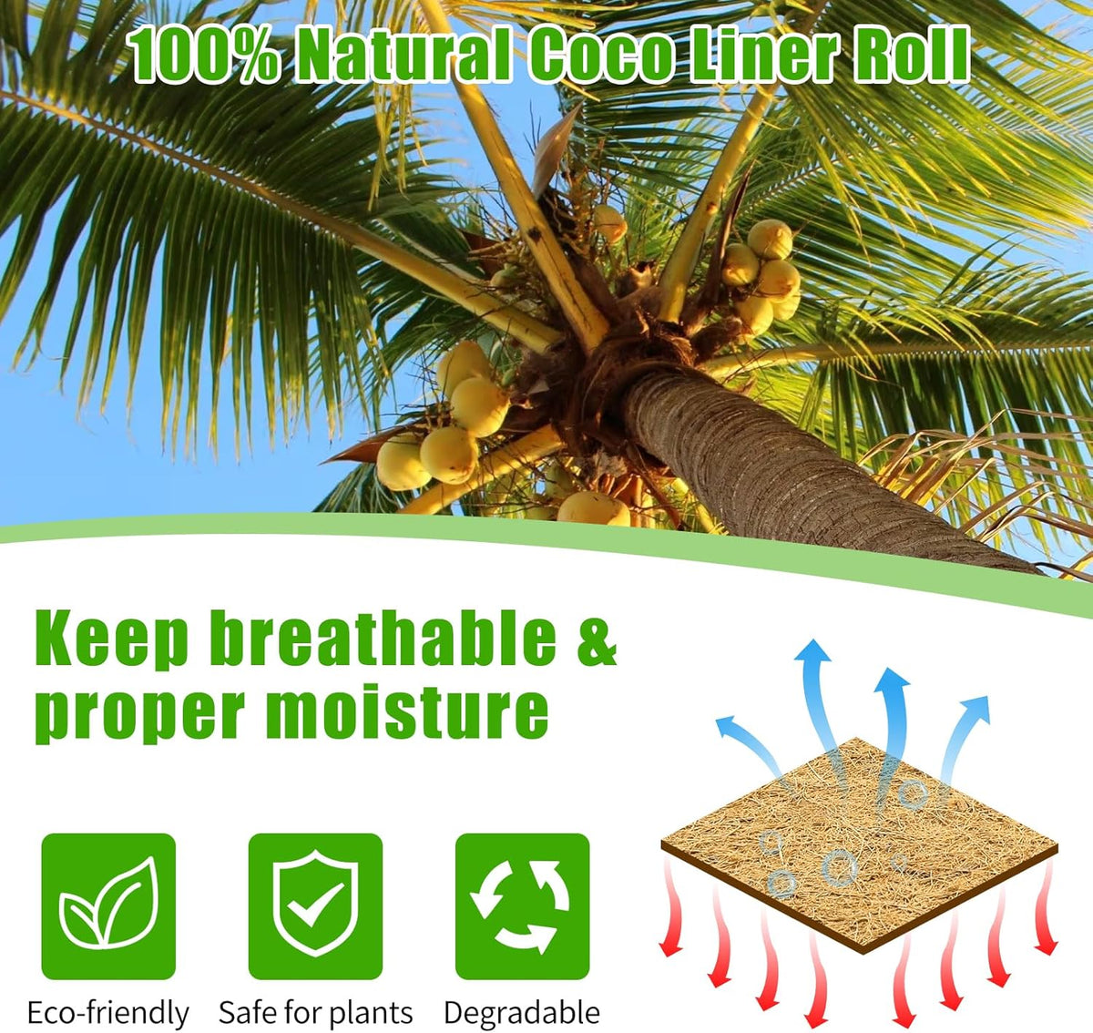 Coco Liner Roll 24x80 Inch, Natural Coconut Liners for Planter Flower Basket, Thick Coco Fiber Mat