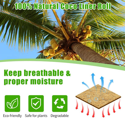 Coco Liner Roll 24x80 Inch, Natural Coconut Liners for Planter Flower Basket, Thick Coco Fiber Mat