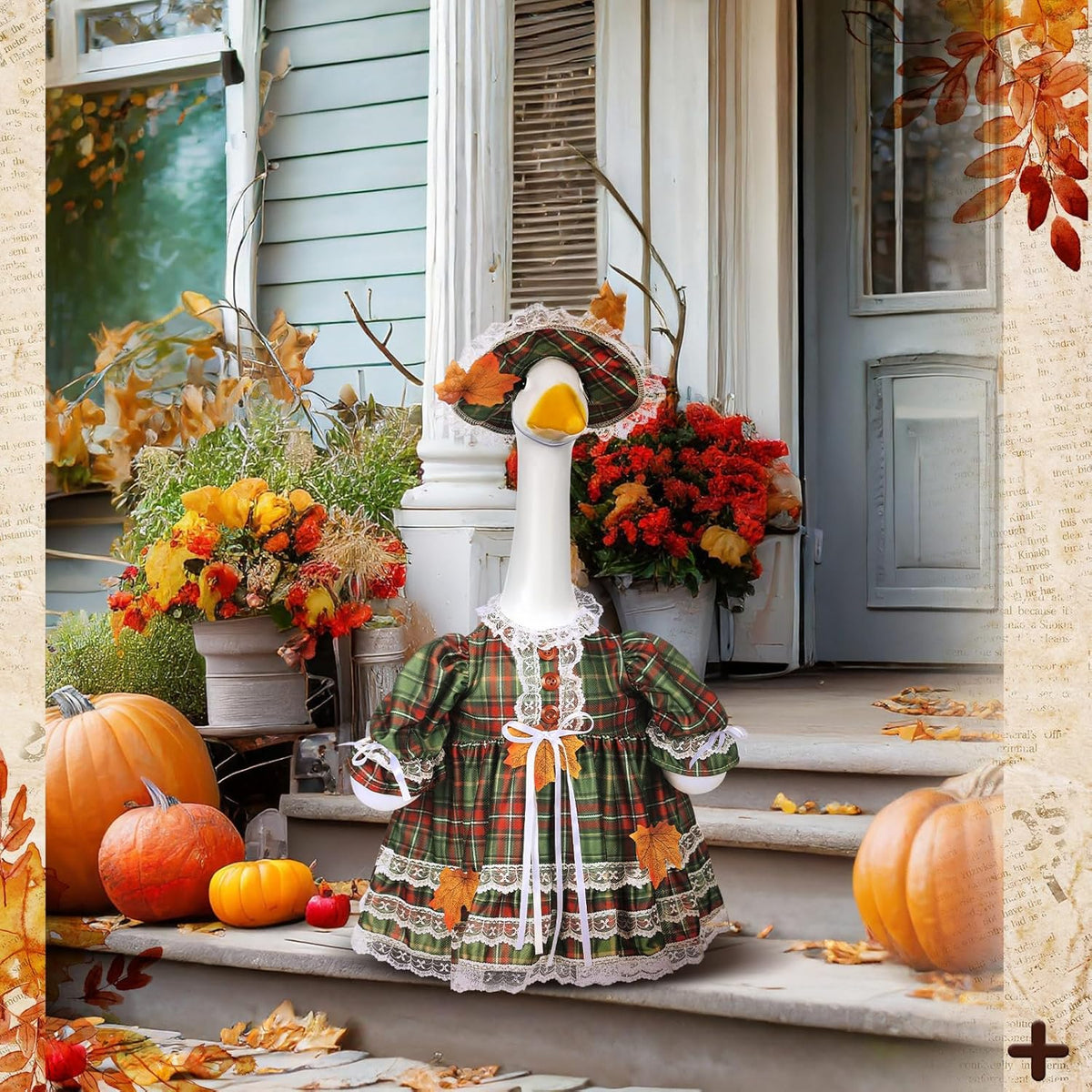 Suzile Fall Porch Goose Outfit Autumn Clothes for 23" High Cement or Plastic Goose Costume Plaid